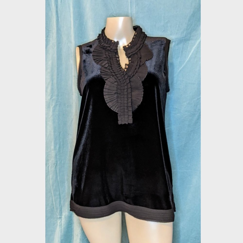 🍉Alfani Black Stretch Velvet Ruffle Top NWOT